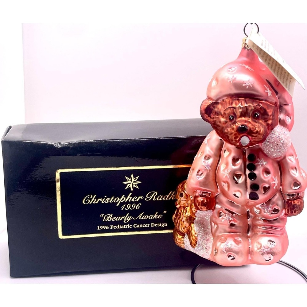 Christopher Radko Bearly Awake Bear Pink Pajamas Christmas Ornament With Box